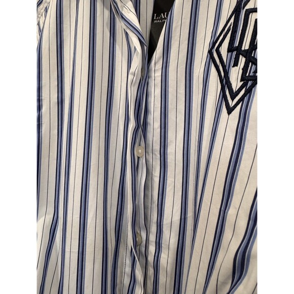 NWT Ralph Lauren Womens 8 White Stripe Tie Button Up Shirttail Broadcloth Dress - Picture 3 of 10